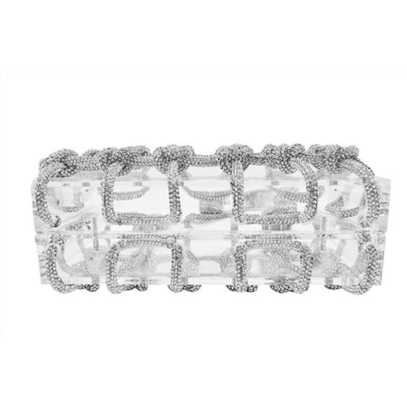 Clear Acrylic Clutch Sparkle Rhinestone Evening Bag Silver - Picture 4 of 6